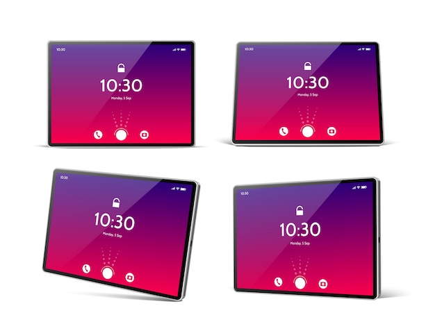 Realistic tablet computer with bright screen mockup set blank tablet pc