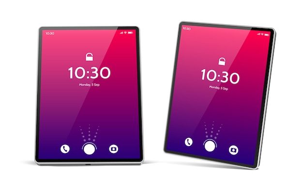 realistic tablet computer with bright screen set blank tablet pc with icons
