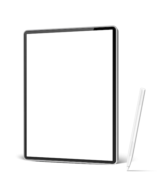 Vector realistic tablet computer with white pen for digital art and sketching .