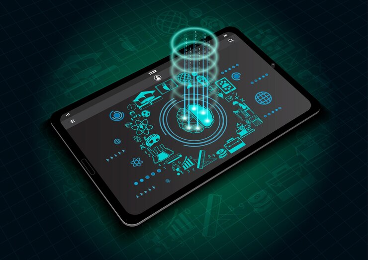 Vector realistic tablet mock up and education icons on screen