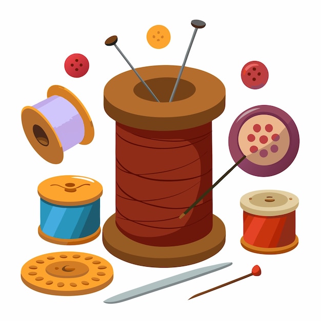realistic tailor set wooden reel with threads needles and pins for dressmaking