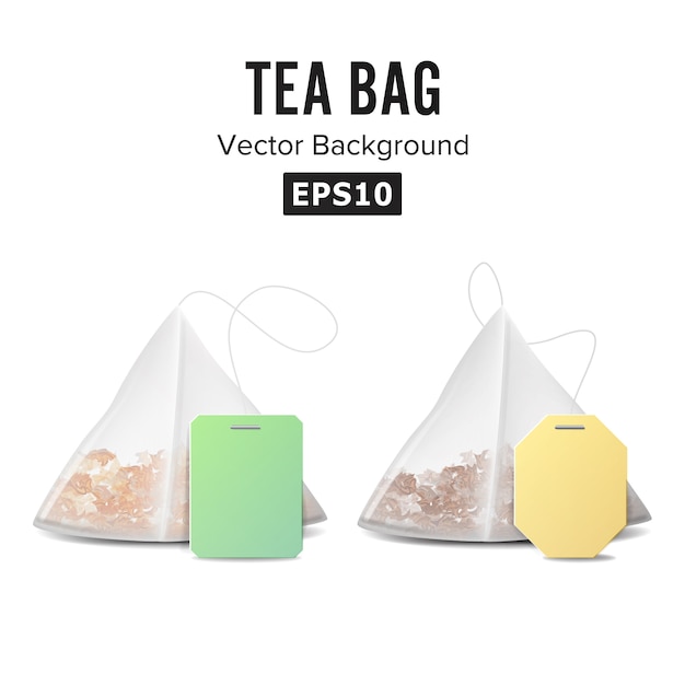 Вектор Реалистичный чайный пакетик с пустой белой этикеткой