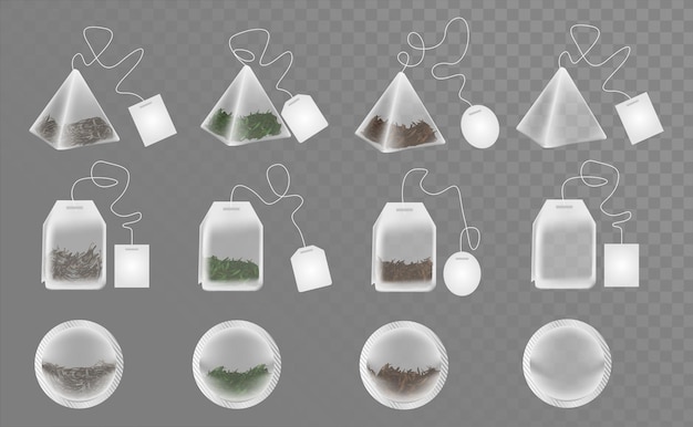 Realistic Tea Bags Set Pyramid Tea Bags Round Tea Bags