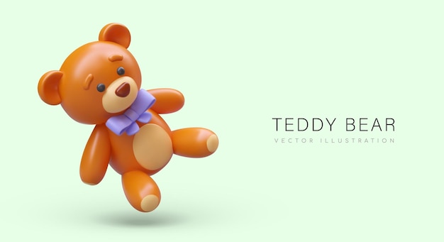 realistic teddy bear with blue bow on neck cute children toy birthday present