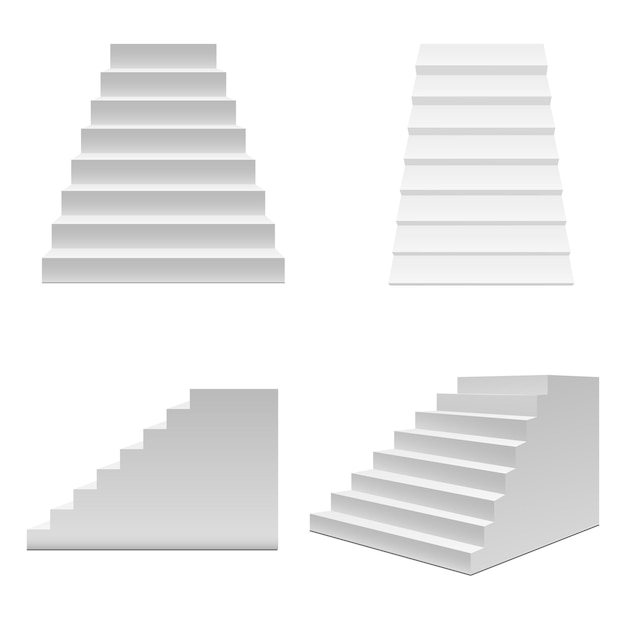 Реалистичные шаблон пустые белые лестницы или лестницы установить успех бизнес-концепции или элемент интерьера. Векторная иллюстрация