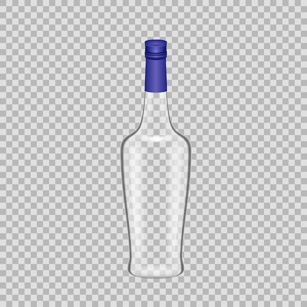 Realistic template empty beautiful glass liquor bottle with screw cap