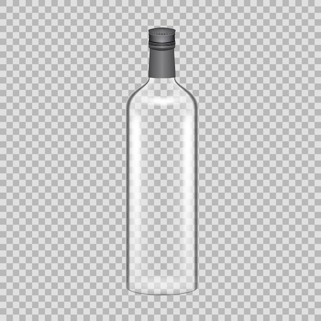 Realistic template empty beautiful glass tequila bottle with screw cap