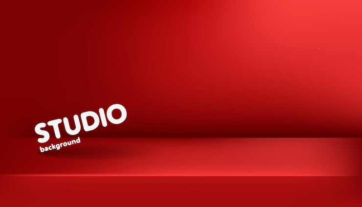 Vector realistic template of empty bright red studio photo studio table room