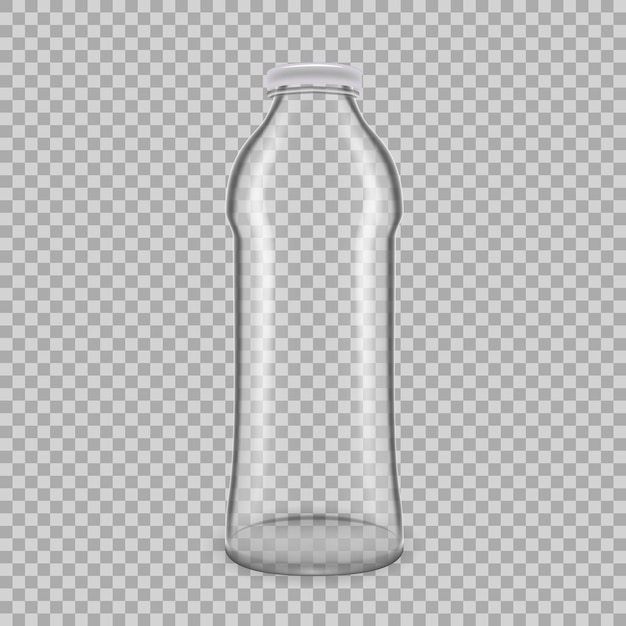 Realistic template of empty glass transparent bottles for milk