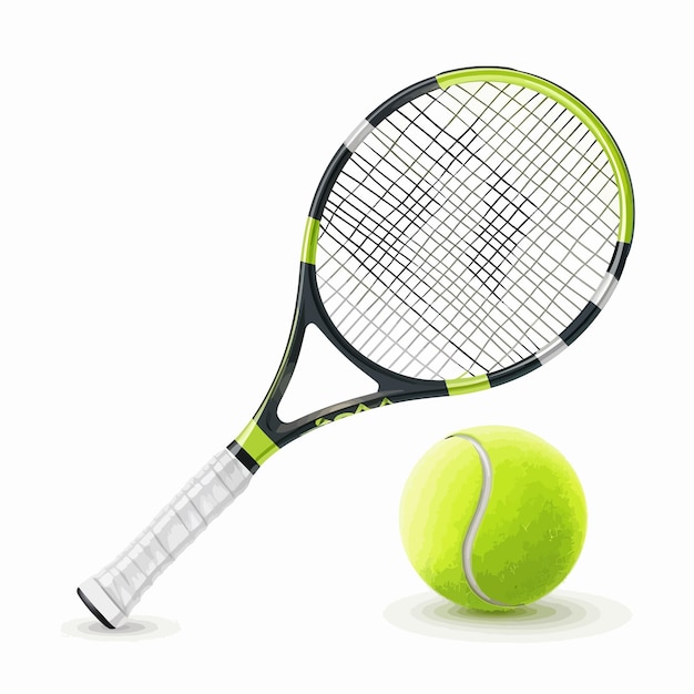 Vettore realistic_tennis_ball_e_tennis|racchetta