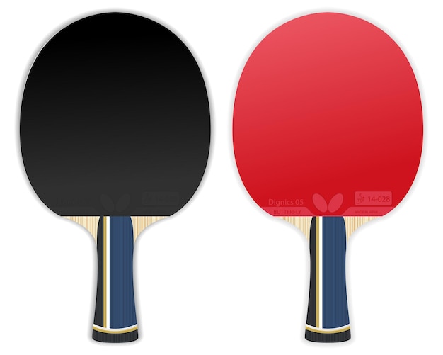 Vector realistic tennis racket rackets for table tennis ping pong butterfly company dignics 05 professional sports equipment ittf black and red lining rubber defensive and attacking side