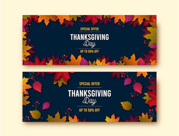 Realistic thanksgiving banners template