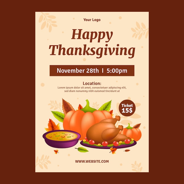 Realistic thanksgiving celebration vertical poster template