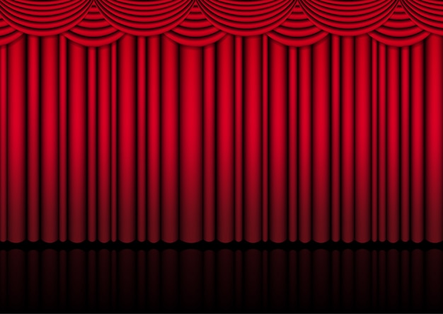 Realistico palcoscenico teatrale al coperto con una tenda rossa per spettacoli comici o film d'opera.