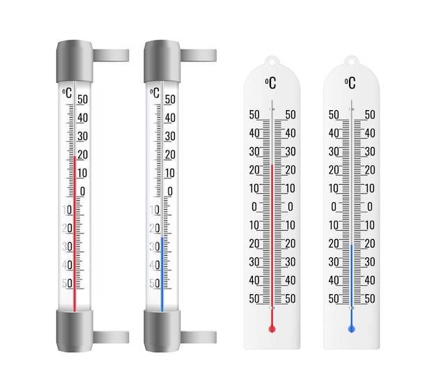 Realistic thermometers set. Outdoor and indoor