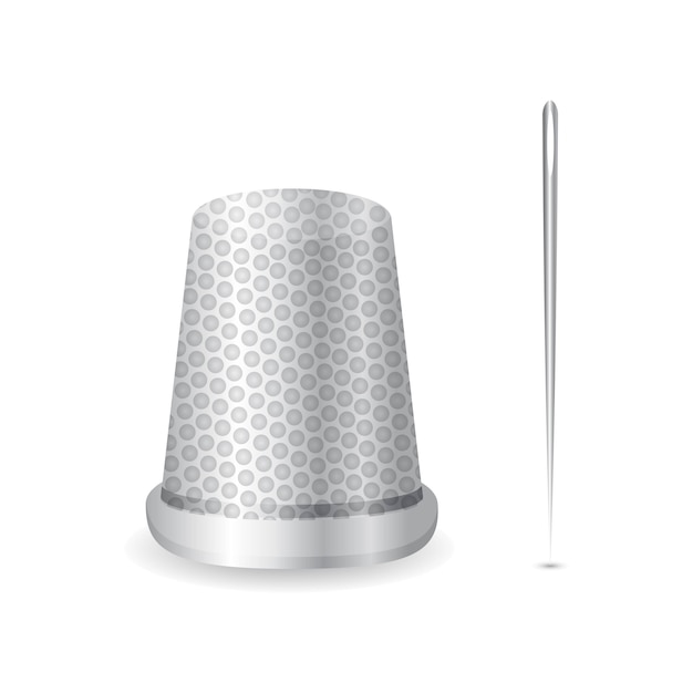 Realistic thimble and needle icon