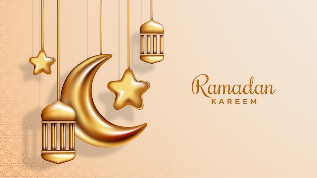 Realistic three dimensional ramadan kareem illustration