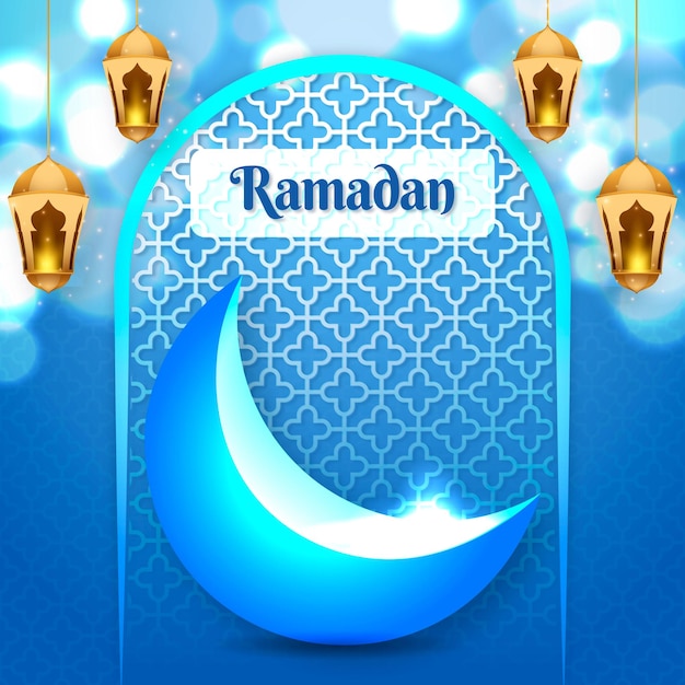 Realistic three-dimensional Ramadan Kareem illustration