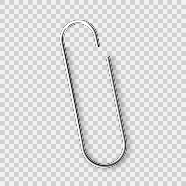 Realistic tilted metal paper clip Page holder binder Vector illustration