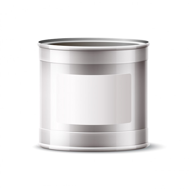 Vector realistic tin can, silver container for product and paint