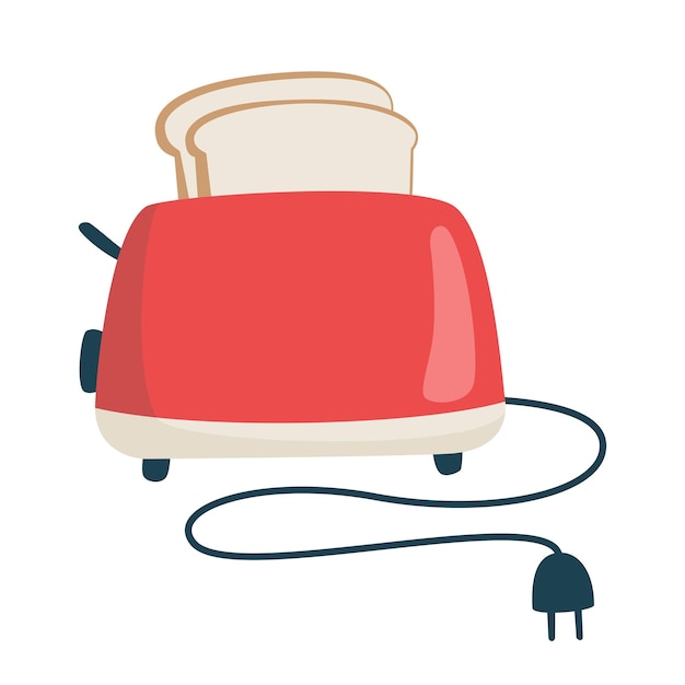 Realistic toaster and toast Breakfast concept Red toaster with bread on an isolated background