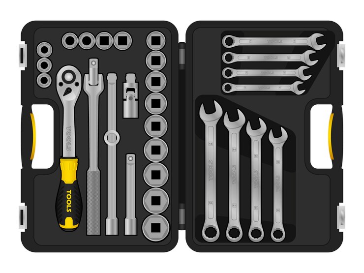 Vector realistic  tool set. tools box