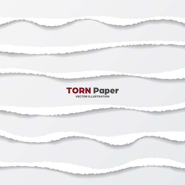 Вектор Реалистичная коллекция разорванных бумажных краев на сером фоне белые разорванные бумажные полосы вектор