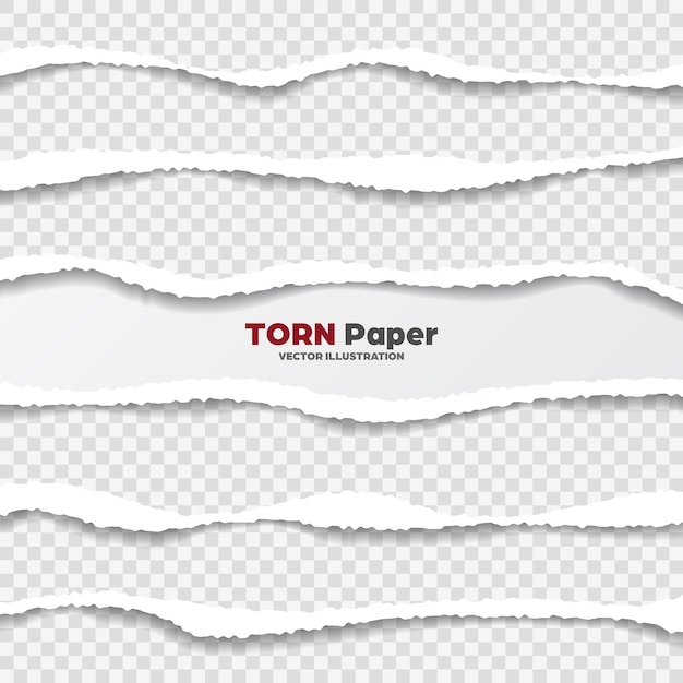 Вектор Реалистичная коллекция разорванных бумажных краев на прозрачном фоне белые разорванные бумажные полосы вектор