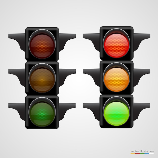 Realistic traffic lights isolated on white.