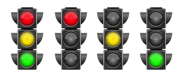 realistic traffic lights vector set