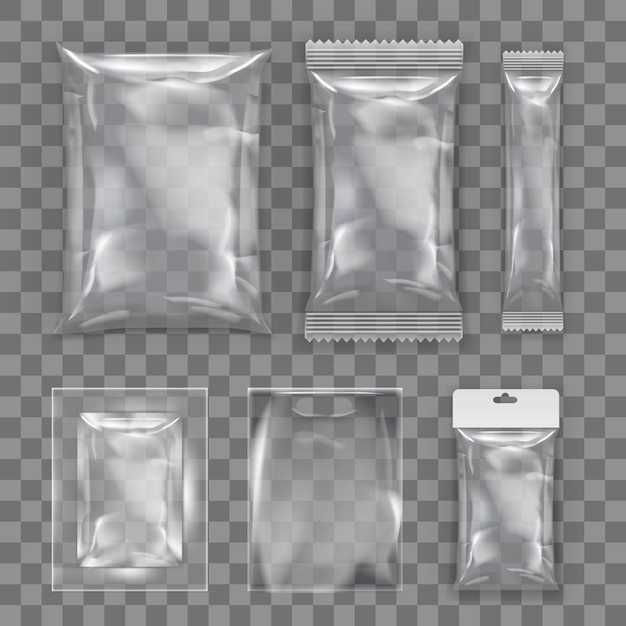 Realistic Transparent Empty Plastic Food Packaging Template Set