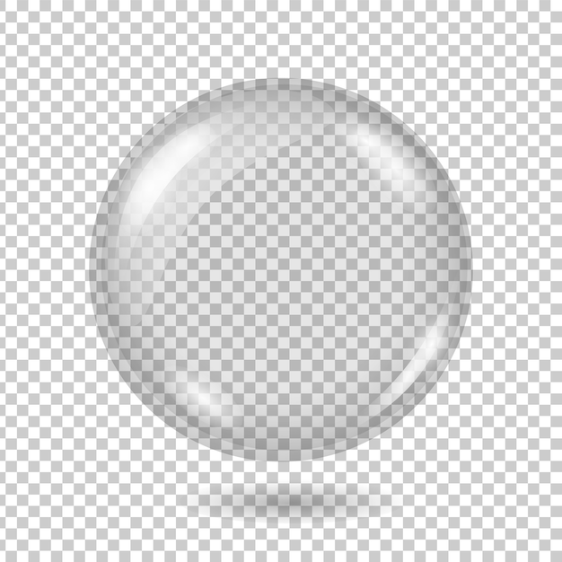 Реалистичный прозрачный стеклянный шар или сфера с тенью на клетчатой backgraund.