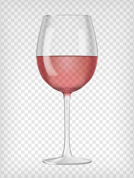 Realistic transparent glass filled with red wine