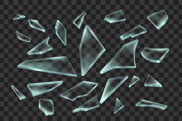 Vector realistic transparent pieces of broken glass