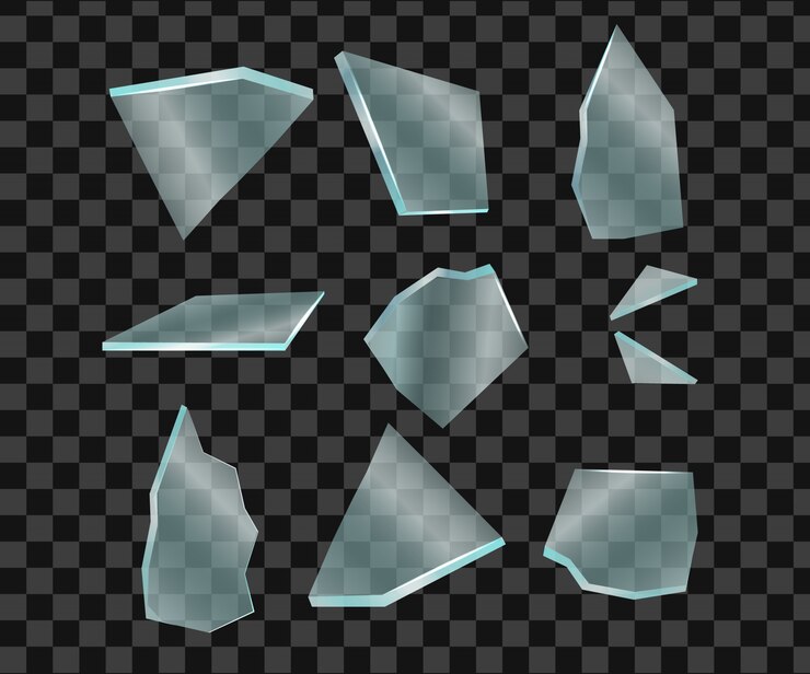 Vector realistic transparent shards of broken glass