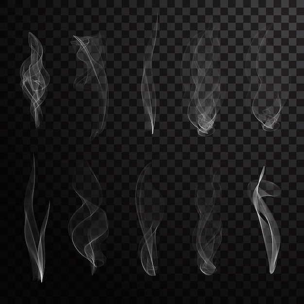 Realistic transparent smoke or steam set