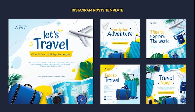 Vector realistic travel instagram posts template