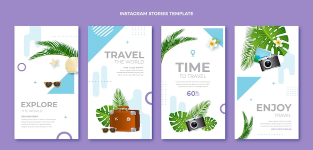 Vector realistic travel instagram stories template