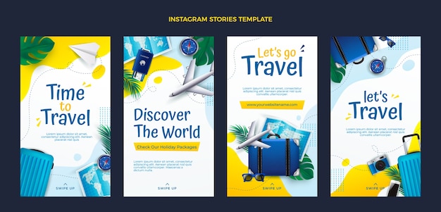 Vettore modello di storie di viaggio instagram realistico