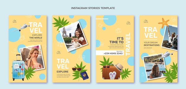 Vector realistic travel instagram stories