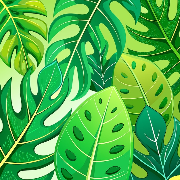 Realistic tropical leaves background vector illustration