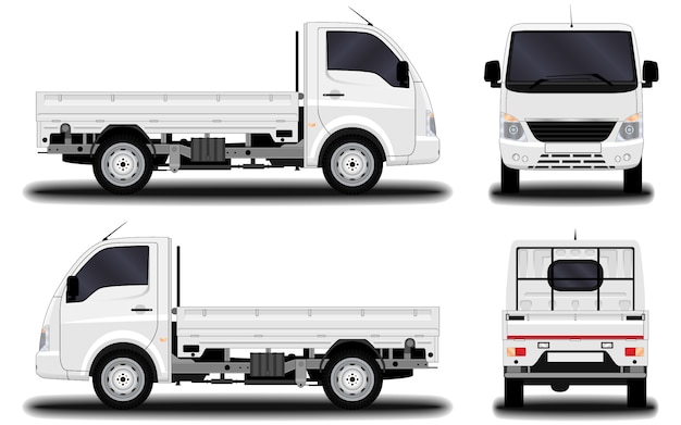 Realistic truck. front view; side view; back view.