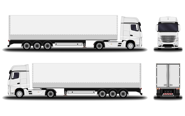 Vector realistic truck. front view; side view; back view.