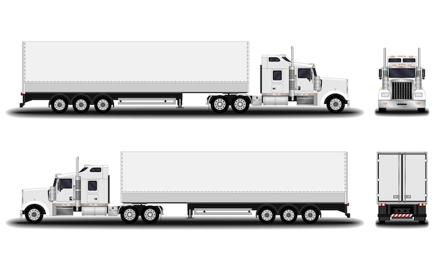 Realistic truck. front view; side view; back view.