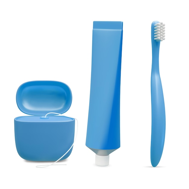 現実的なチューブ モックアップ歯磨き粉デンタルフロスと歯ブラシのベクトル図