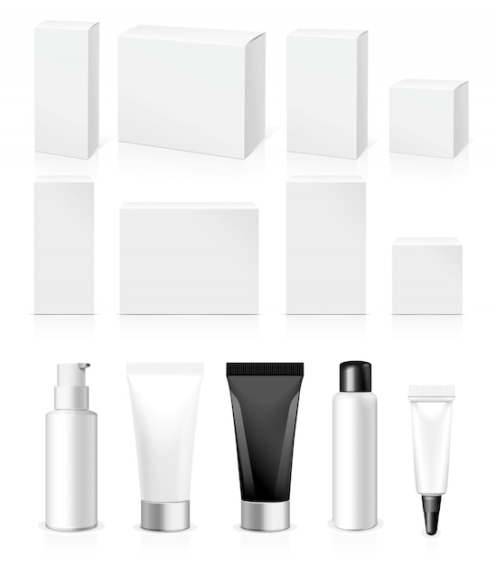 Vector realistic tubes, jar and package. packing white cosmetics and medicines isolated