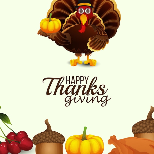 Realistic turkey bird of happy thanksgiving day background