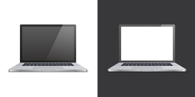 Vector realistic two laptop on black and white background. for use in mockups and presentations. vector illustration.