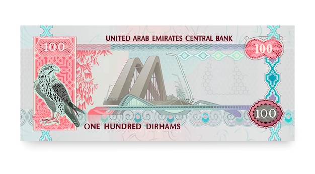 Vettore vettore realistico del dirham degli emirati arabi uniti cartamoneta 100 aed isolata su sfondo bianco illustrazione vettoriale