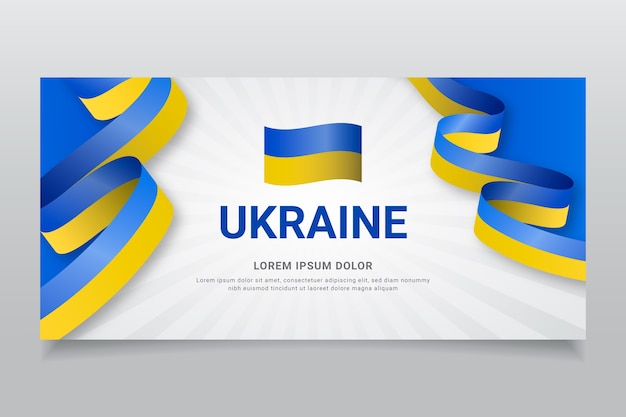 Vector realistic ukraine ribbon and flag horizontal banner template